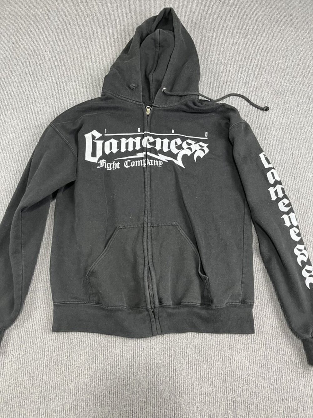 Gameness Fight Company Mens Black Zip-Up Hoodie Logo Print Size M